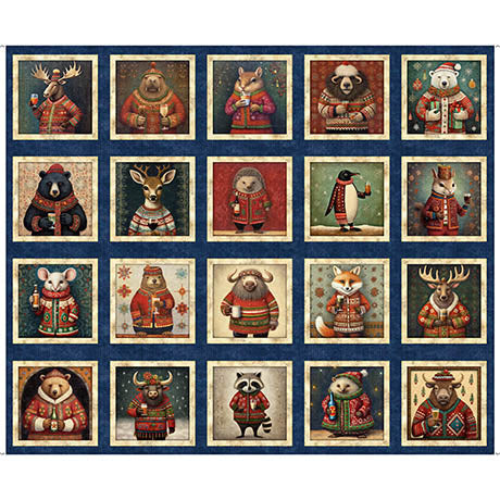 CHRISTMAS PARTY ANIMALS PANEL 90CM X 110CM