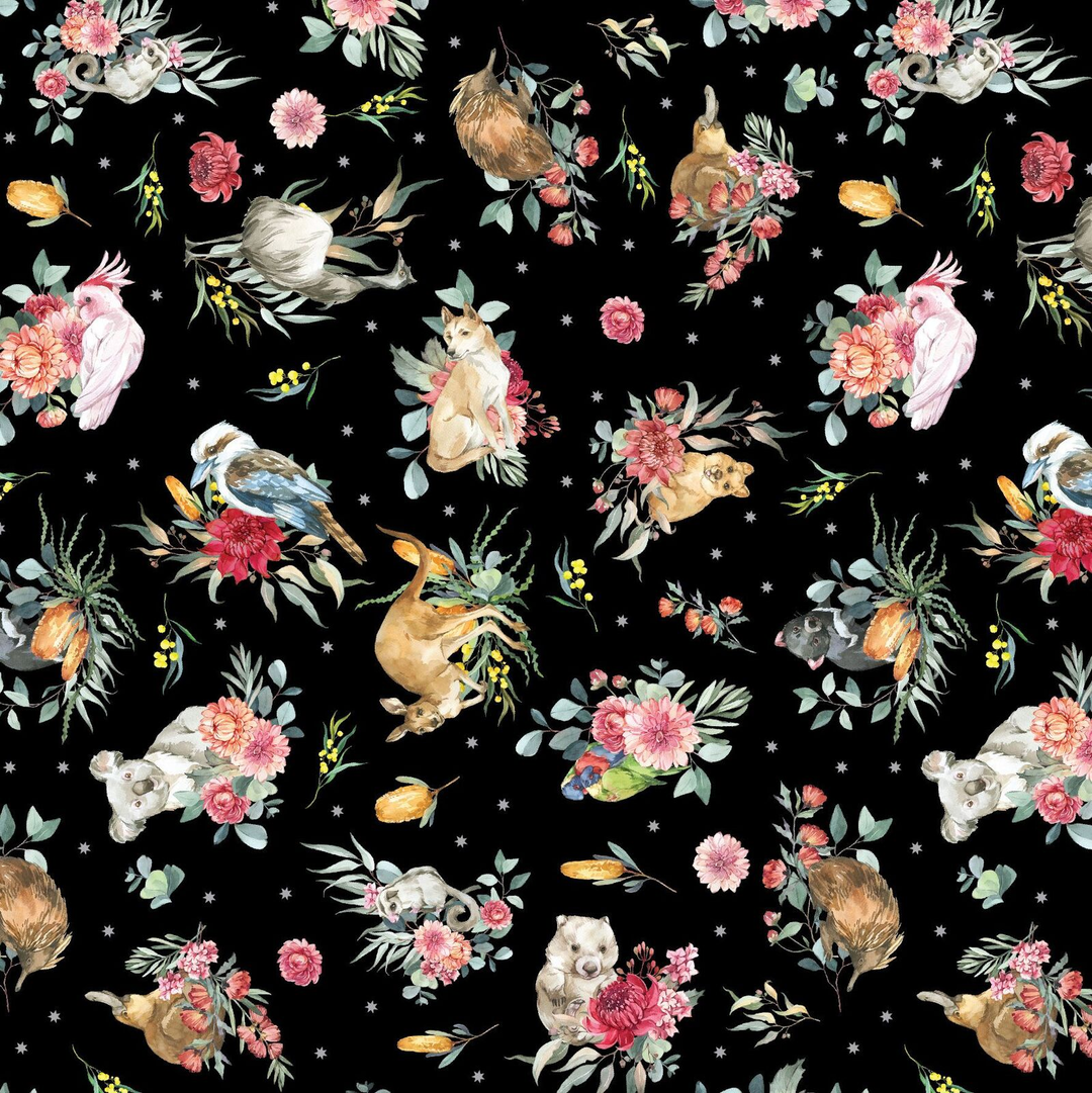 BUSH CELEBRATION BLACK WITH NATIVE ANIMALS