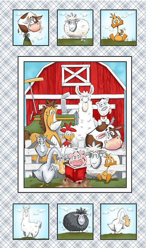STUDIO E FARMYARD TAILS PANEL - LT GREY