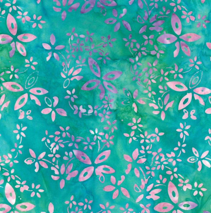 BATIK QUILTBACK 275CM TURQUOISE - MAUVE PINK FLOWERS