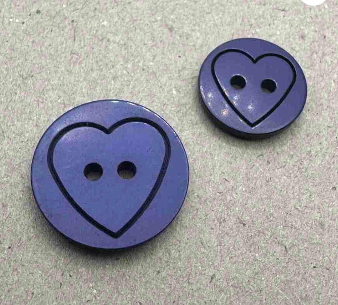 TERRIES BUTTON 2 HOLE SHINY HEART 15MM 84 PURPLE