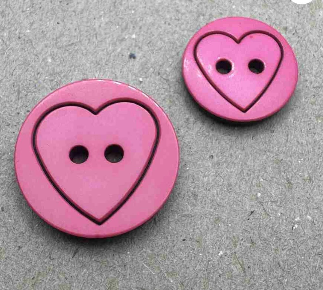 TERRIES BUTTON 2 HOLE SHINY HEART 15MM 68 PINK