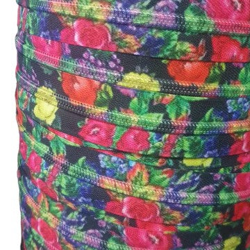 BLACK WITH BRIGHT FLORALS #5 ZIPPER TAPE