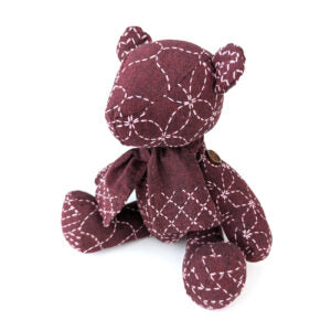 SASHIKO CLOTH TEDDY BEAR BURGUNDY
