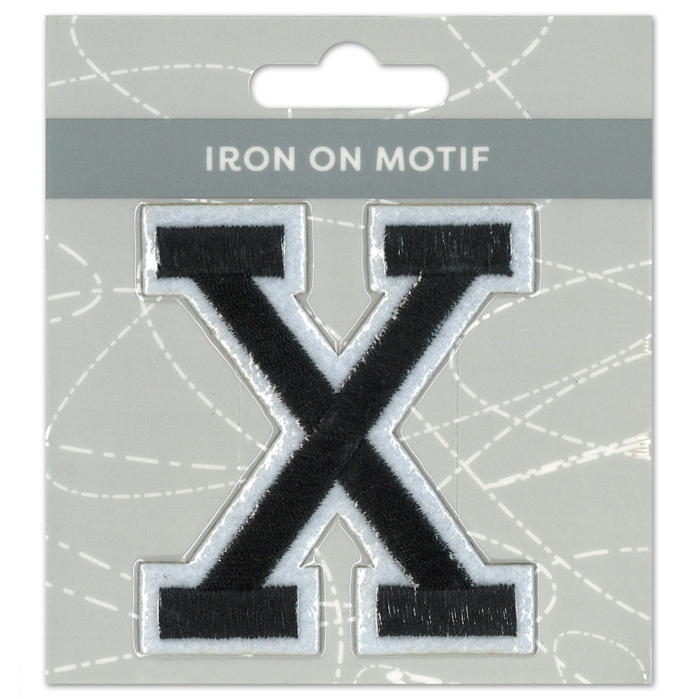 MOTIF IRON ON LETTER X BLACK 75MM