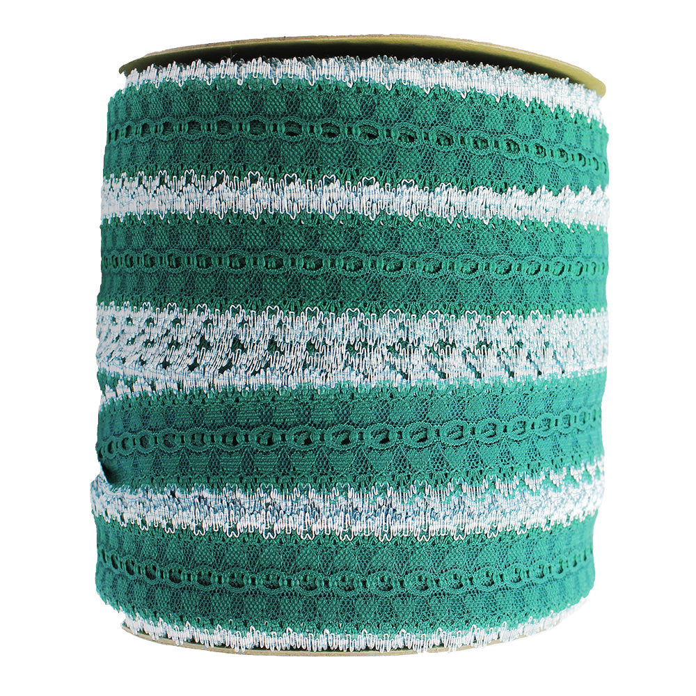 EYELET LACE 40MM GREEN W WHT EDGE