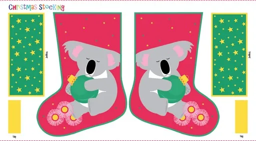 FESTIVE FRIENDS KOALA STOCKING 60CM PANEL