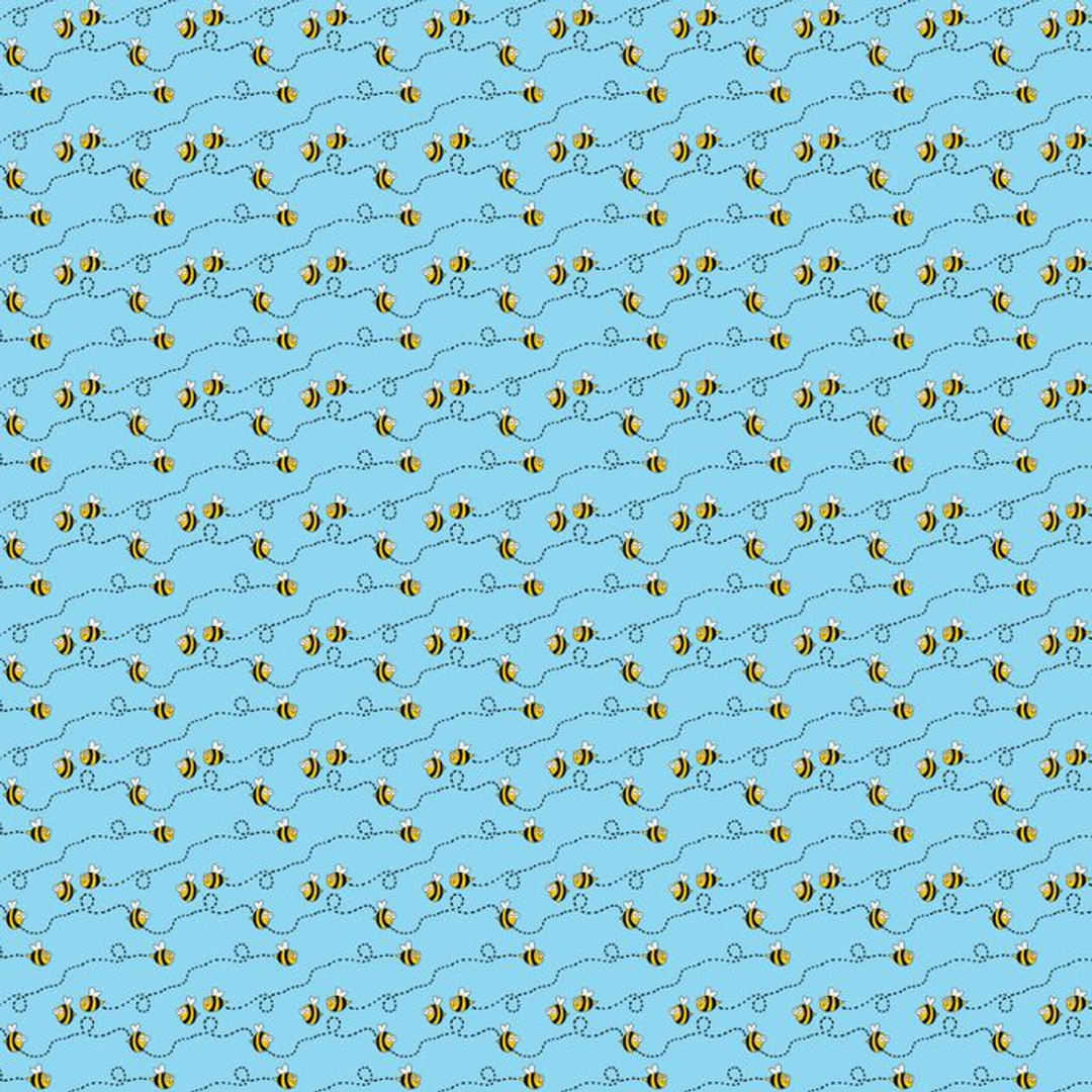 HAPPY FARM GREEN BEES ON LIGHT BLUE 