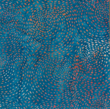 BATIK OPAL - TEAL W RED/YEL CIRCLES