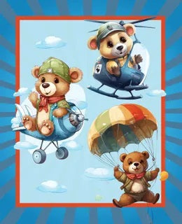 BEARS FLYING COT PANEL 90CM X 112CM