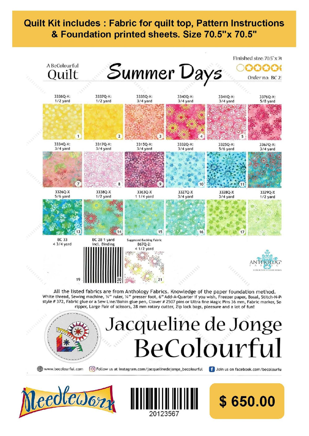 SUMMER DAYS - JACQUELINE dE JONGE - QUILT KIT