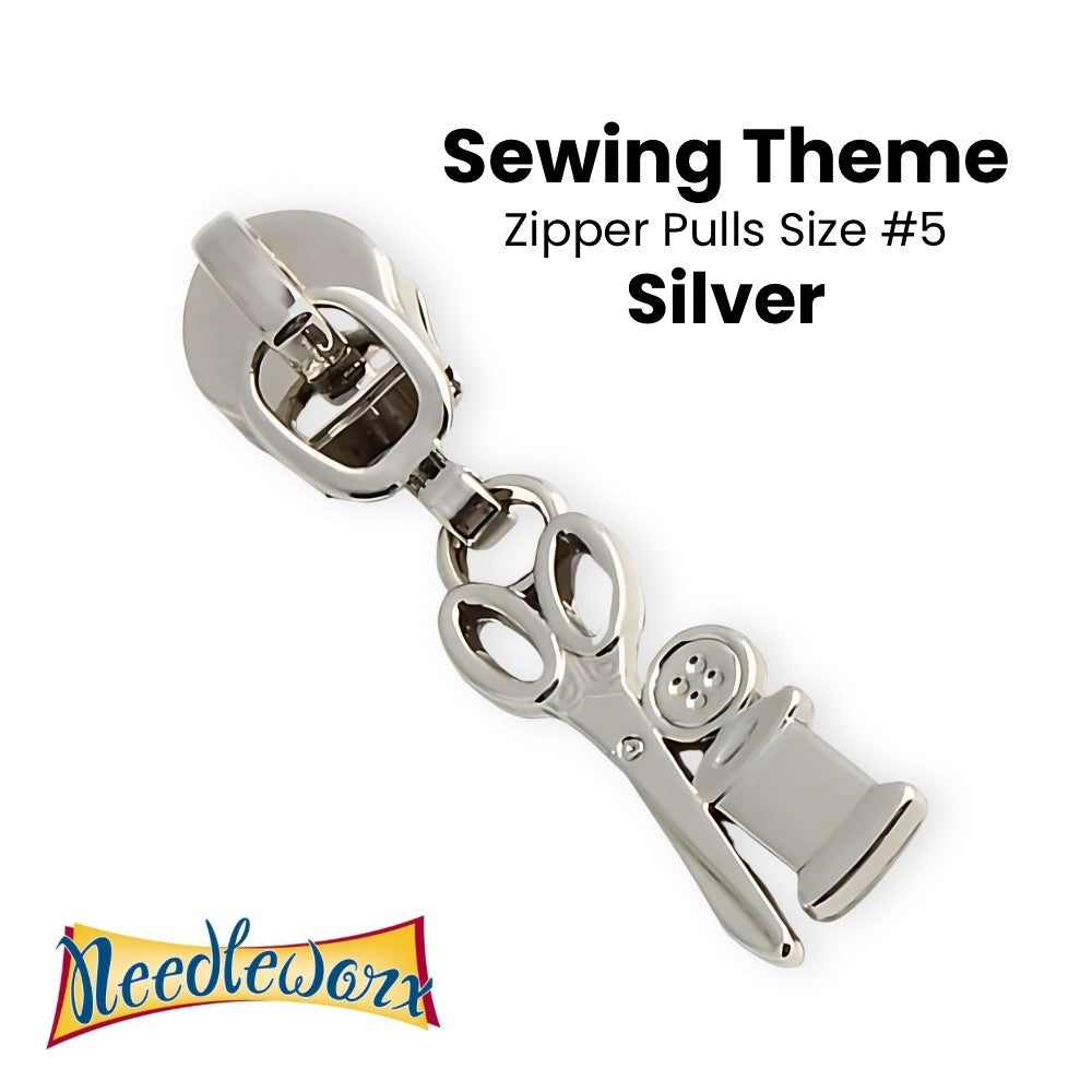 ZIPPER PULL #5 SEWING THEME SILVER