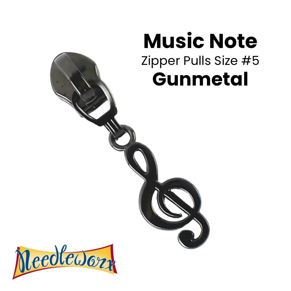 ZIPPER PULL #5 MUSIC NOTE GUN METAL