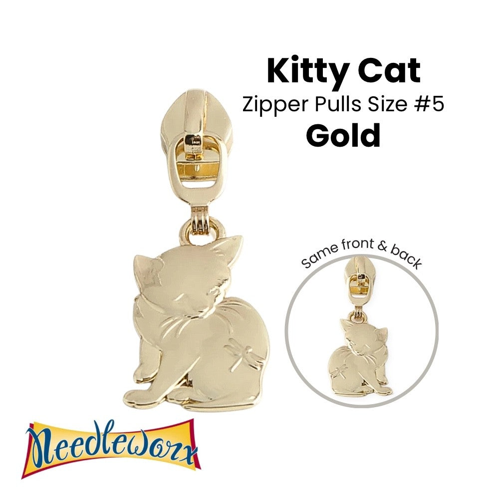 ZIPPER PULL #5 KITTY CAT GOLD