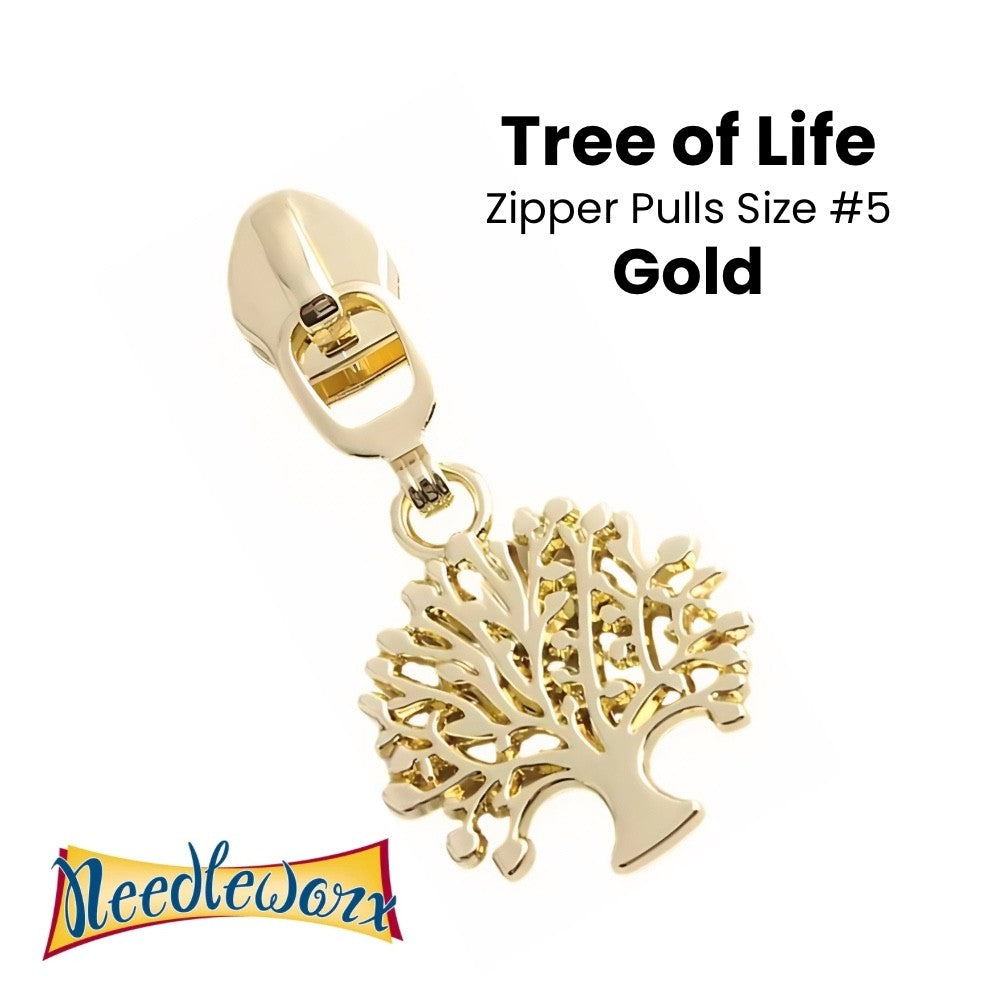 ZIPPER PULL #5 TREE OF LIFE LIGHT GOLD