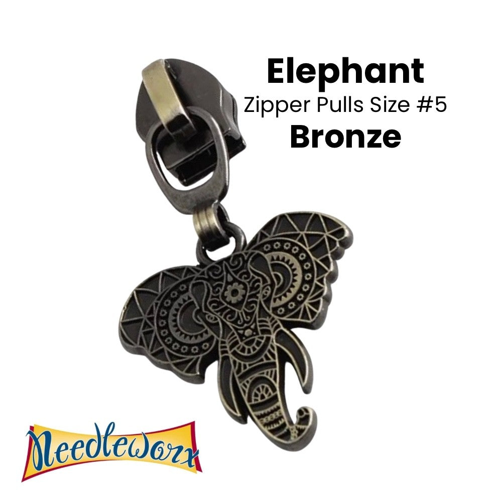 ZIPPER PULL #5 ELEPHANT BRONZE