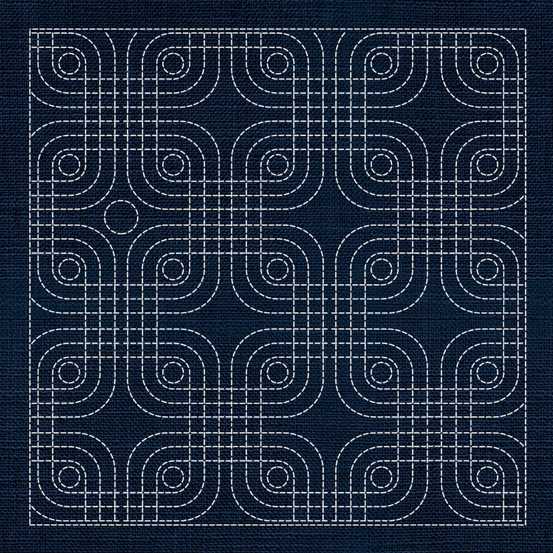 SASHIKO INTERLOCKING GEOMETRIC 33CM X 33CM INDIGO