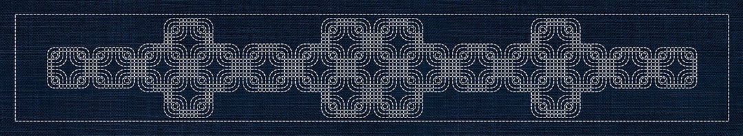 SASHIKO INTERLOCKING GEOMETRIC RUNNER 93.3CM X 14CM INDIGO