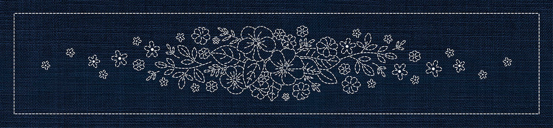 SASHIKO BLOSSOM BOUQUET RUNNER 72.5CM X 14CM INDIGO
