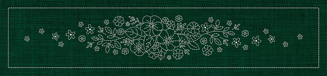SASHIKO BLOSSOM BOUQUET RUNNER 72.5CM X 14CM GREEN