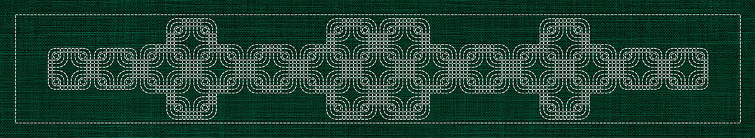 SASHIKO INTERLOCKING GEOMETRIC RUNNER 93.3CM X 14CM GREEN