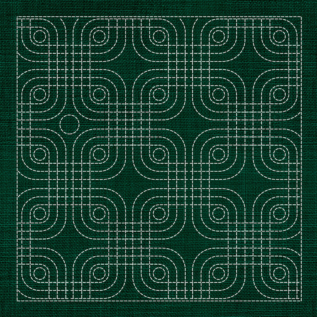 SASHIKO INTERLOCKING GEOMETRIC 33CM X 33CM GREEN