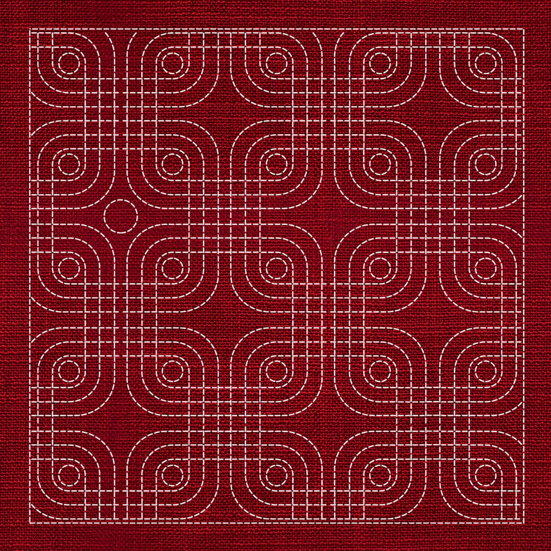 SASHIKO INTERLOCKING GEOMETRIC 33CM X 33CM CHERRY RED