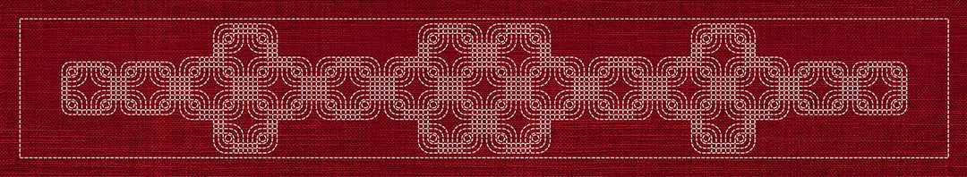 SASHIKO GEOMETRIC INTERLOCKING RUNNER 5- CHERRY RED 93.3CM X 14CM