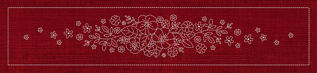 SASHIKO BLOSSOM BOUQUET RUNNER 72.5CM X 14CM CHERRY RED