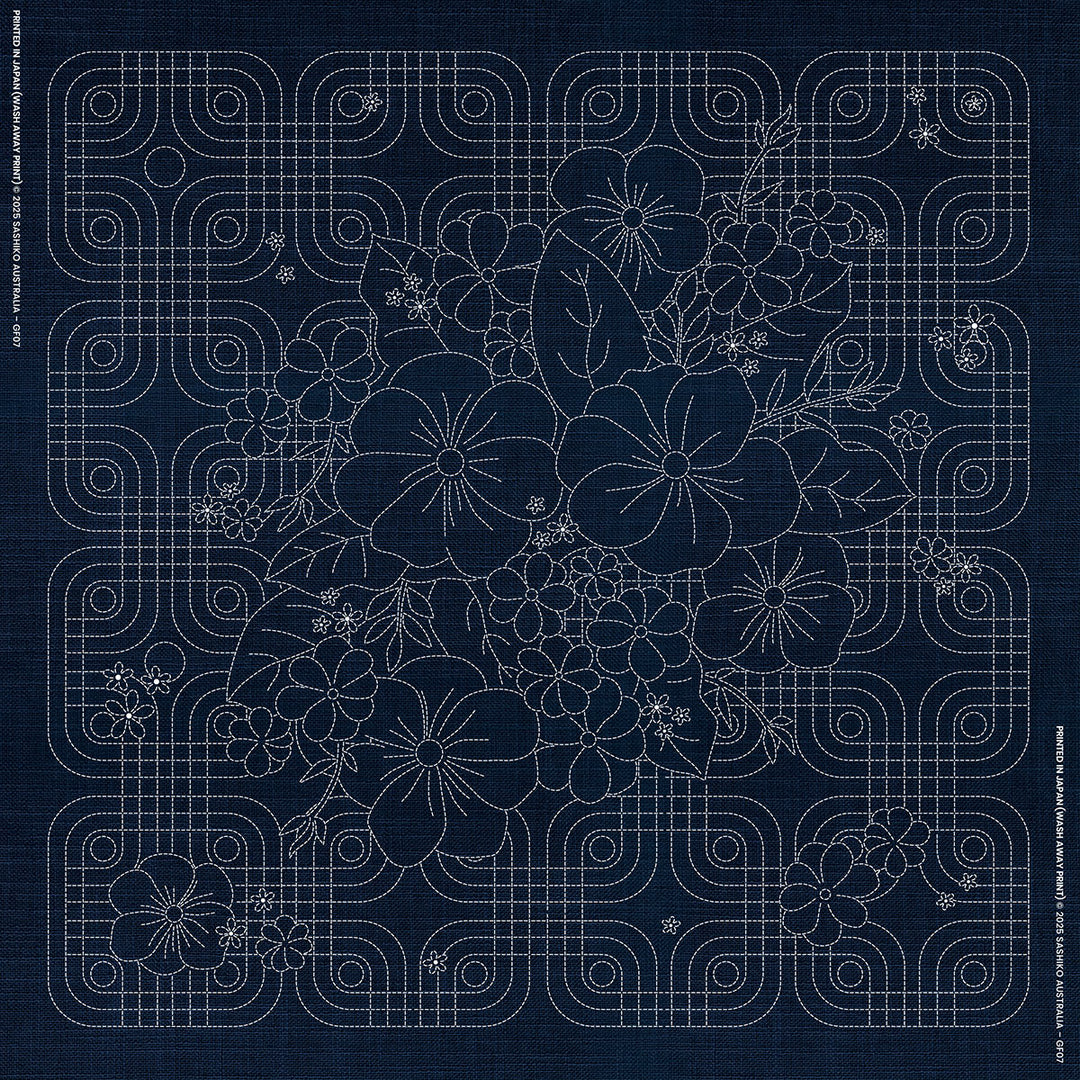 SASHIKO GEOMETRIC BLOSSOM BOUTIQUE 7 - INDIGO 100CM X 100CM