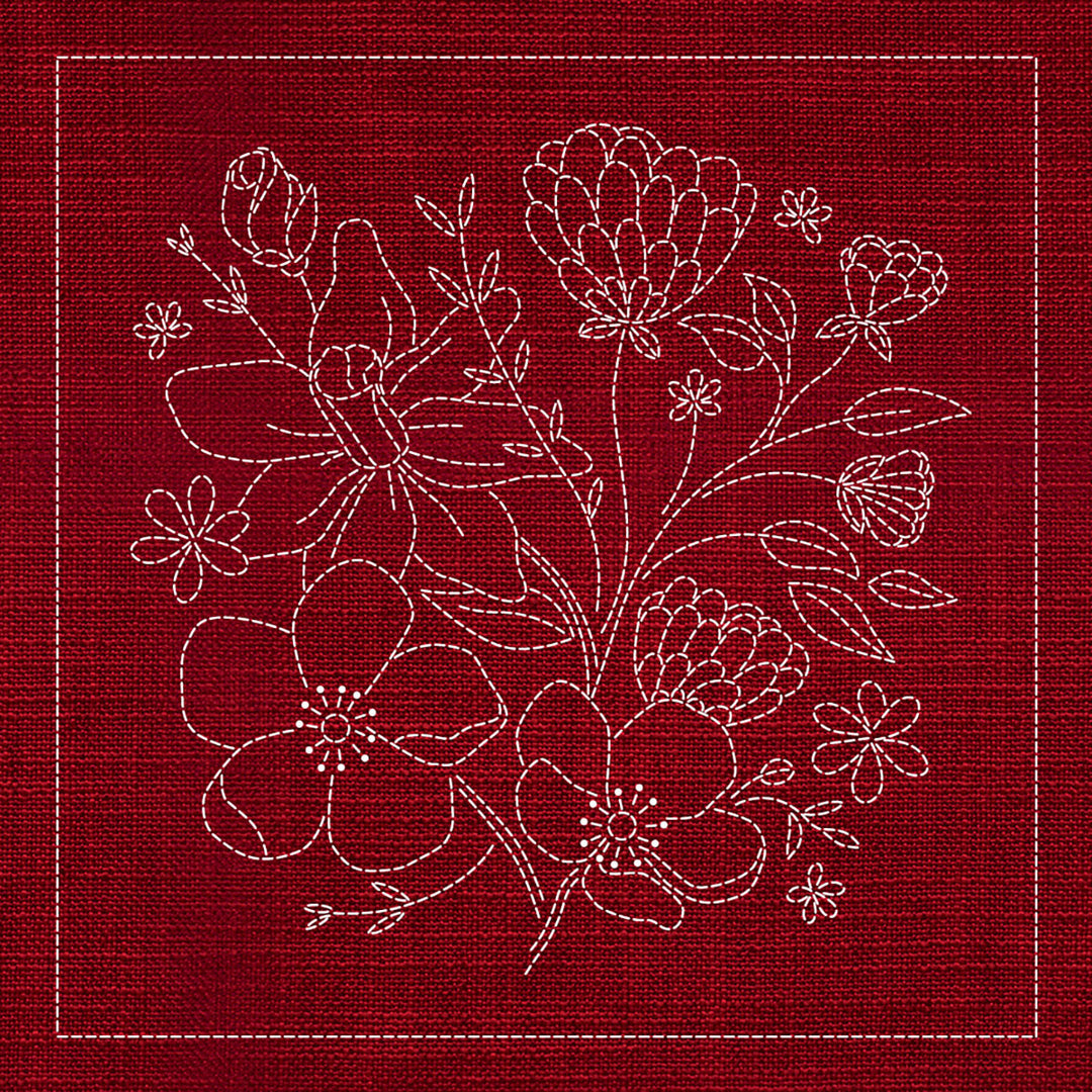 SASHIKO WILDFLOWER BOUQUET 33CM 33CM CHERRY RED