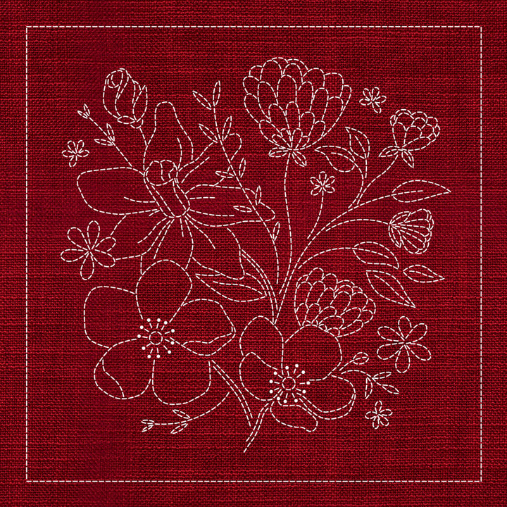 SASHIKO WILDFLOWER BOUQUET 33CM X 33CM CHERRY RED