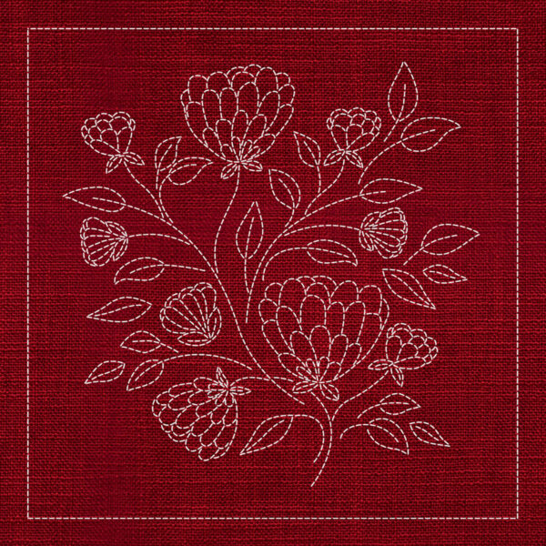 SASHIKO CHRYSANTHEMUM 33CM X 33CM CHERRY RED
