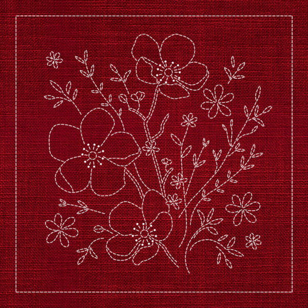 SASHIKO BLOSSOM 33CM X 33CM CHERRY RED