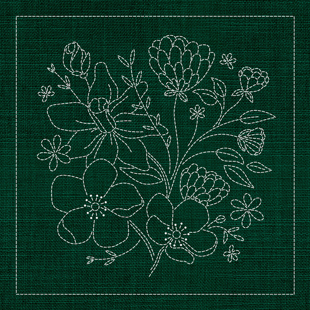 SASHIKO WILDFLOWER BOUQUET 1 - GREEN 33CM X 33CM