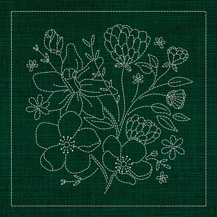 SASHIKO WILDFLOWER BOUQUET 1 - GREEN 33CM X 33CM