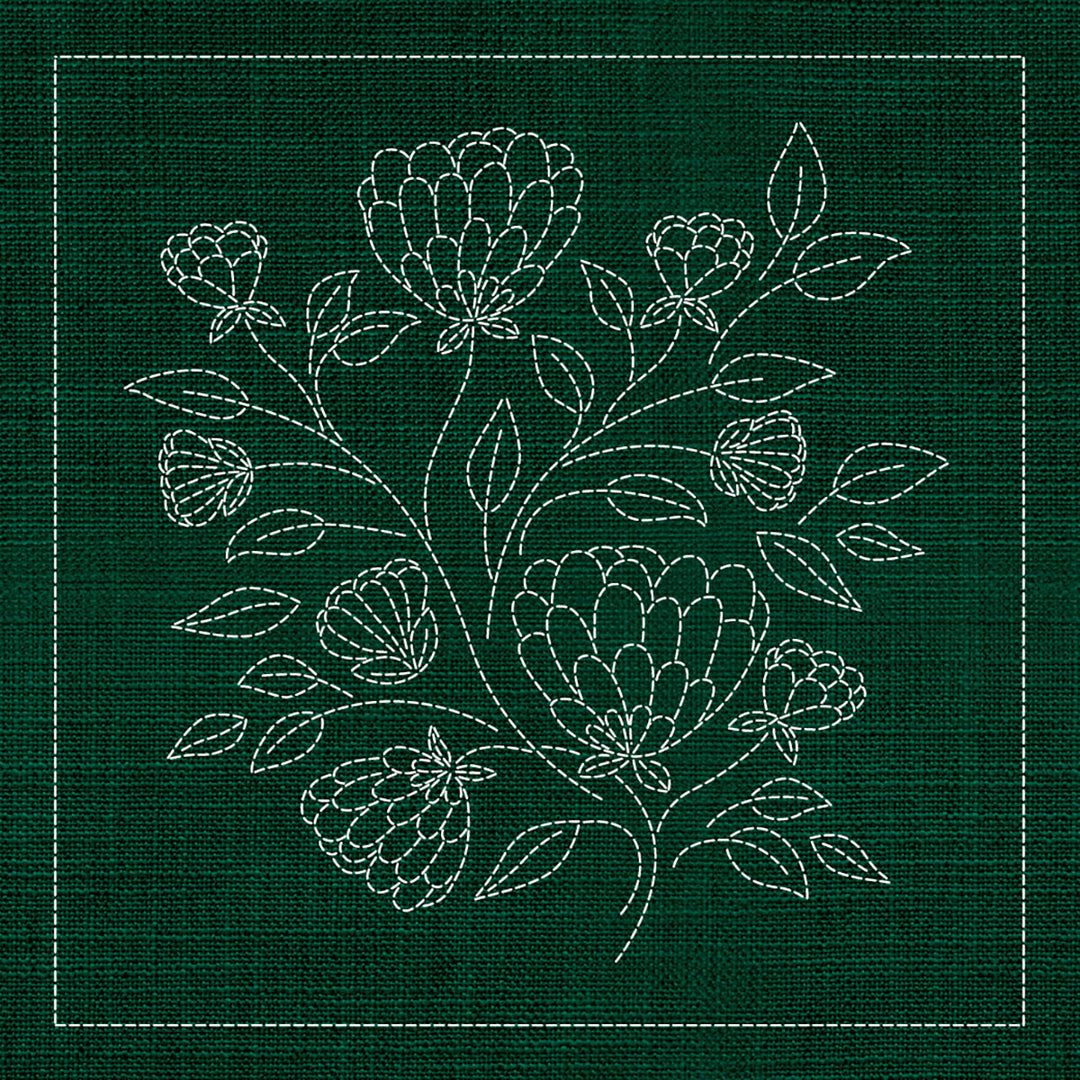 SASHIKO CHRYSANTHEMUM 33CM X 33CM GREEN