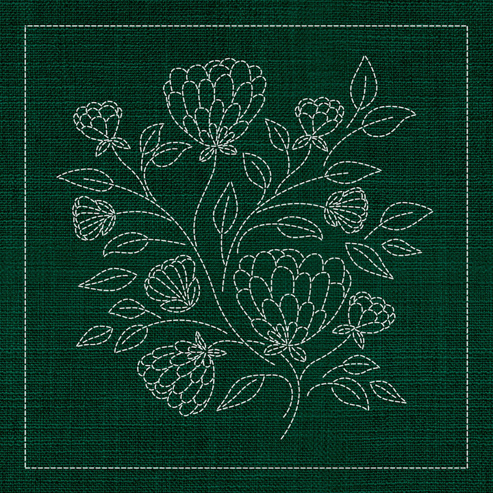 SASHIKO CHRYSANTHEMUM 33CM X 33CM GREEN