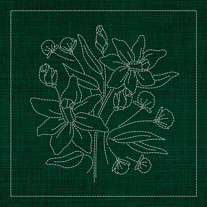 SASHIKO WILDFLOWER DAFFODIL 3 - GREEN 33CM X 33CM