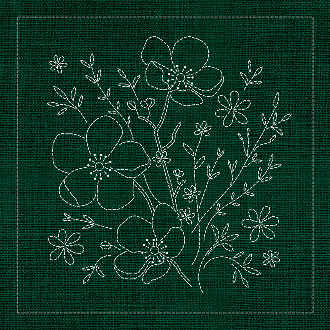 SASHIKO BLOSSOM 33CM X 33CM GREEN