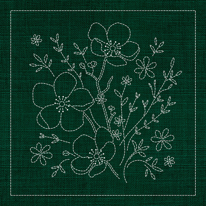 SASHIKO BLOSSOM 33CM X 33CM GREEN