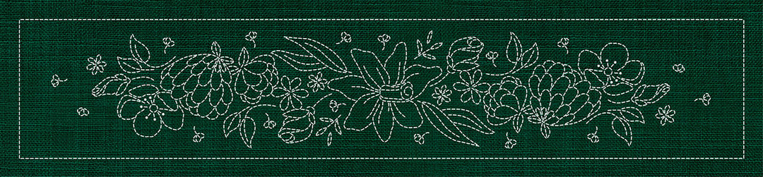 SASHIKO DAFFODIL RUNNER 72.5CM X 14CM GREEN