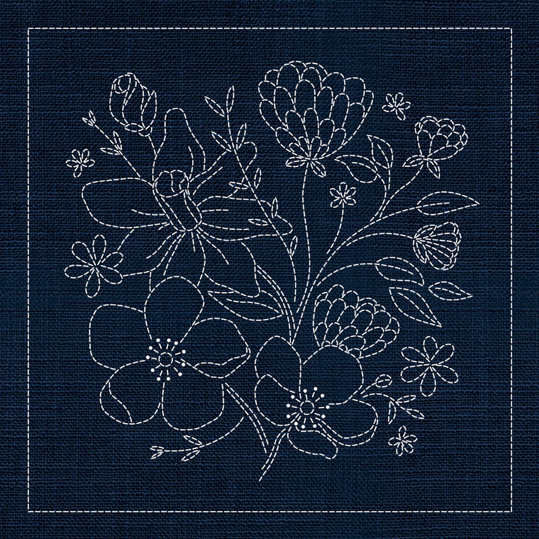 SASHIKO WILDFLOWER BOUQUET 33CM X 33CM INDIGO