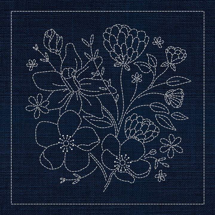 SASHIKO WILDFLOWER BOUQUET 33CM X 33CM INDIGO