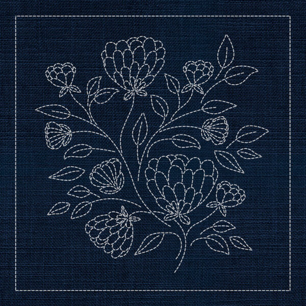 SASHIKO WILDFLOWER CHRYSANTHEMUM 2 - INDIGO 33CM X 33CM