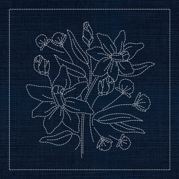 SASHIKO WILDFLOWER DAFFODIL 3 - INDIGO 33CM X 33CM