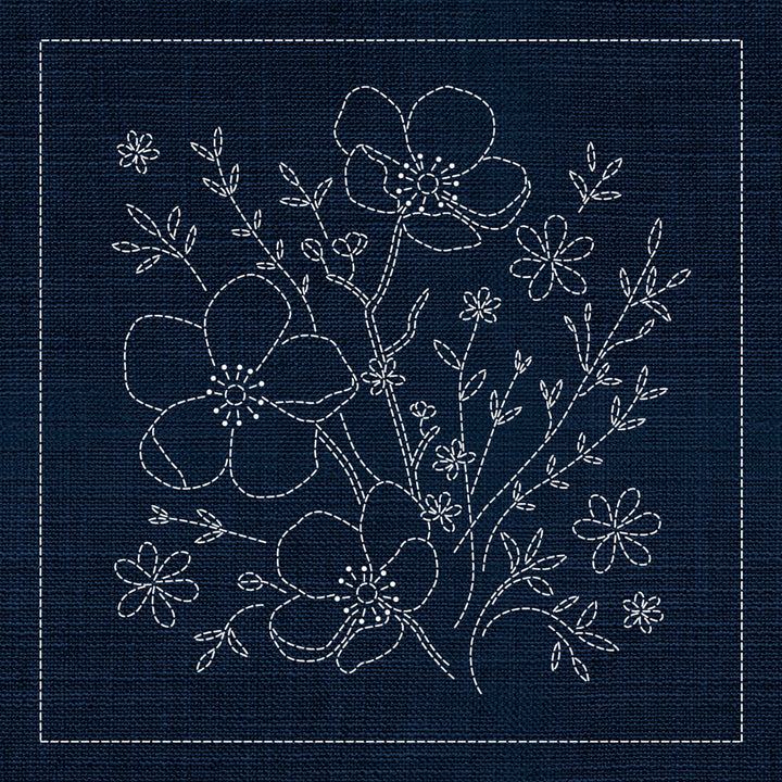 SASHIKO WILDFLOWER BLOSSOM 4 - INDIGO 33CM X 33CM