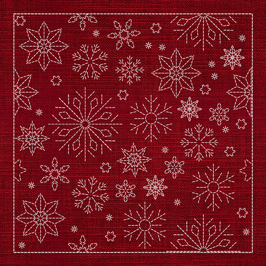 SASHIKO SNOWFLAKES 33CM X 33CM CHERRY RED