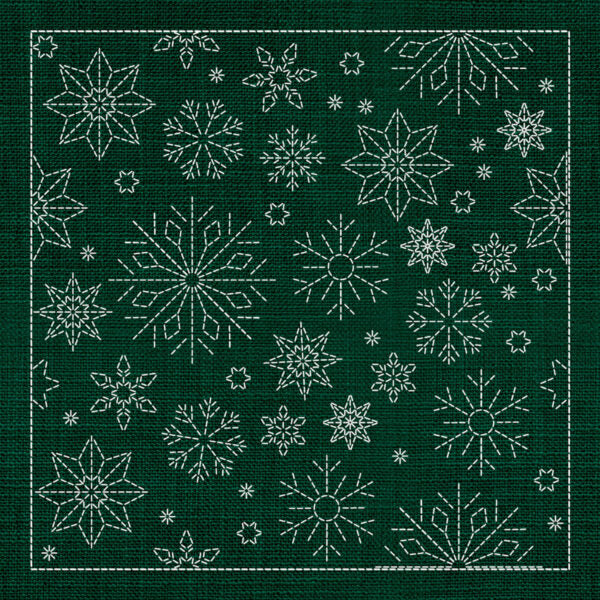 SASHIKO SNOWFLAKES 33CM X 33CM GREEN