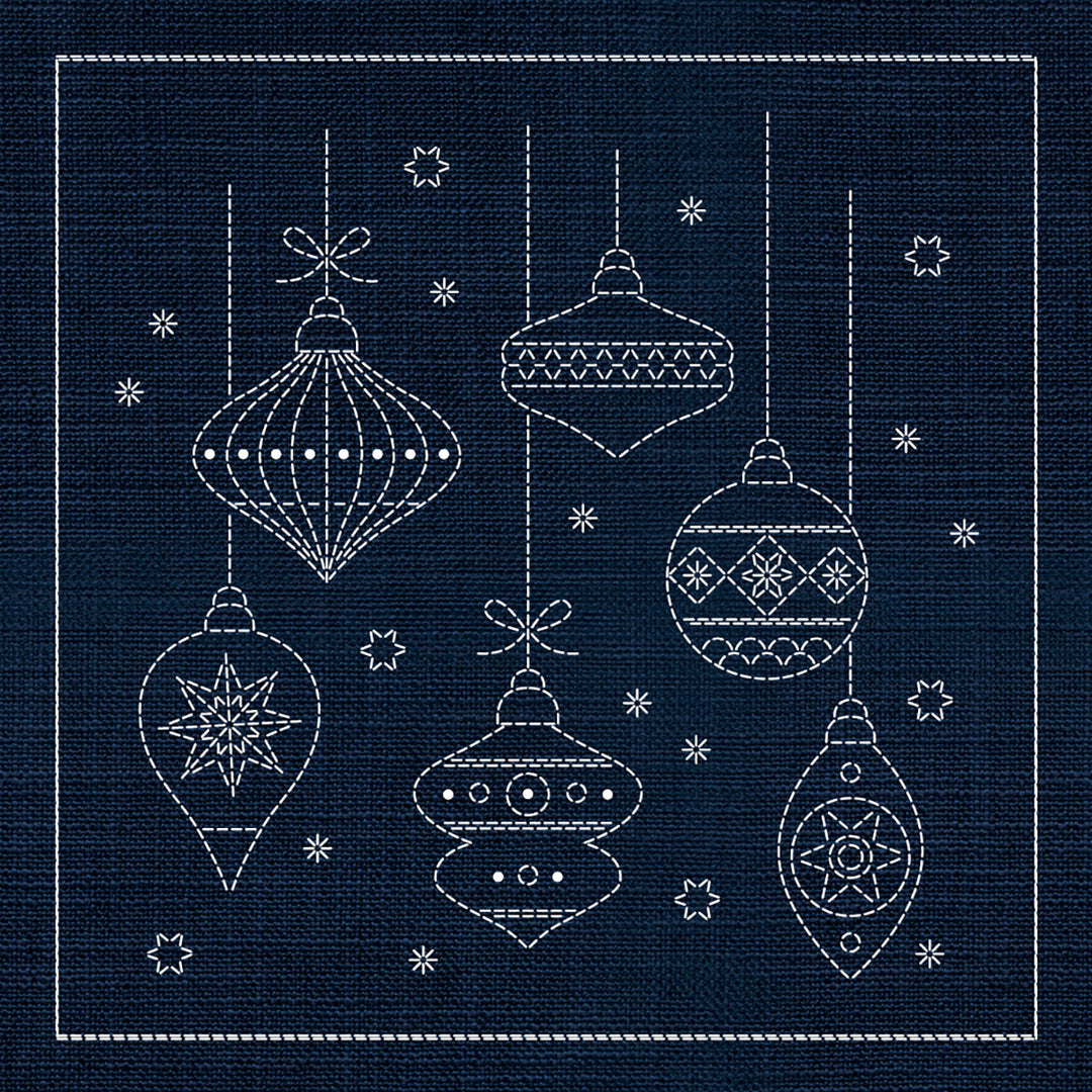 SASHIKO CHRISTMAS DECORATIONS 33CM X 33CM INDIGO